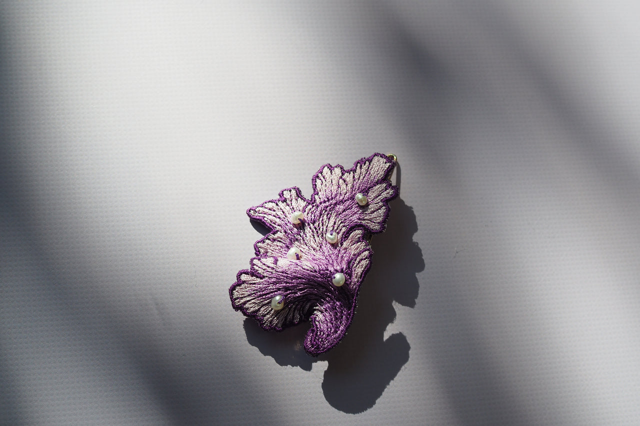 ARRO / 刺繡髮夾 / 波浪珍珠 / 紫色